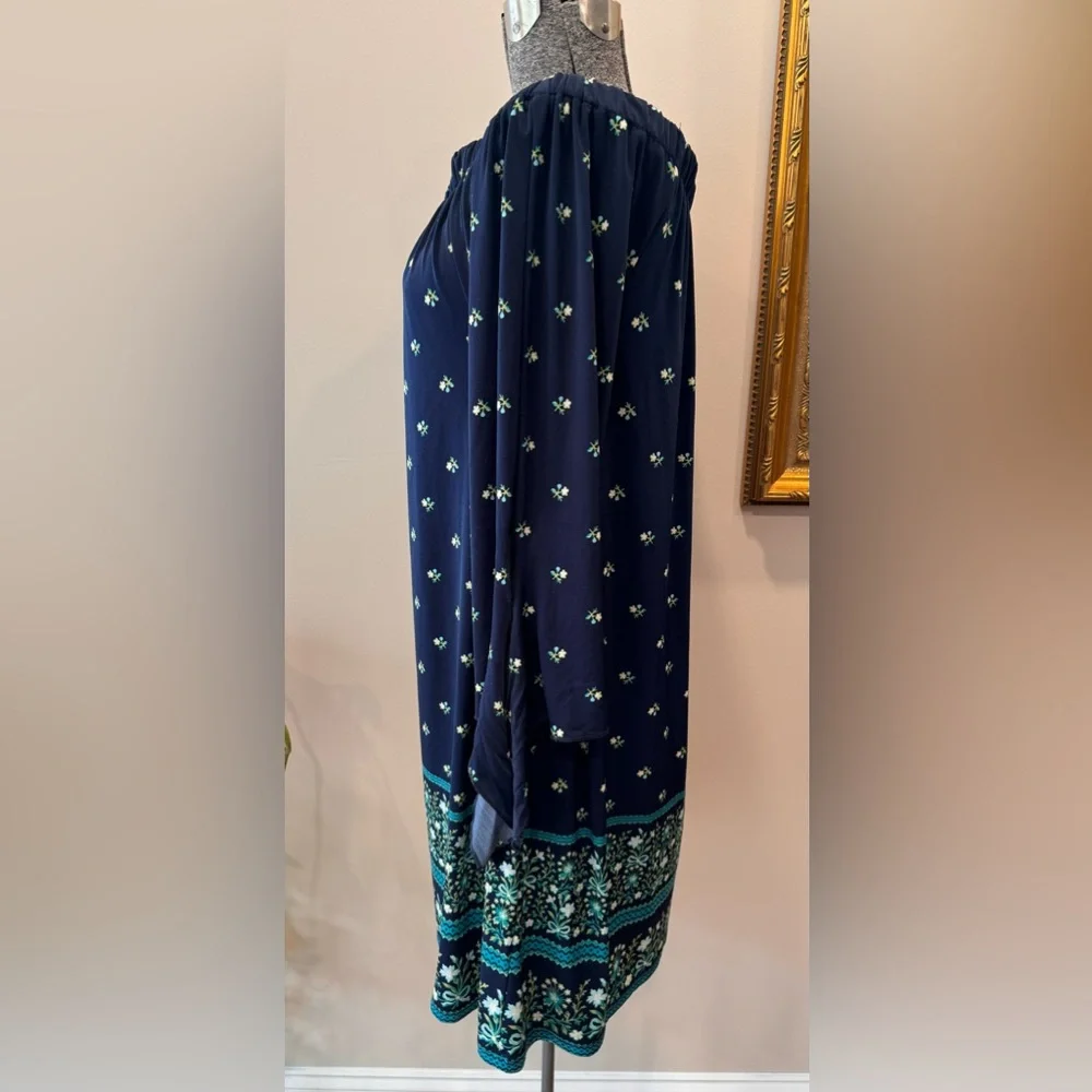 Tacera polyester elastic neck 3/4 sleeve‎ dark blue ladies dress size medium